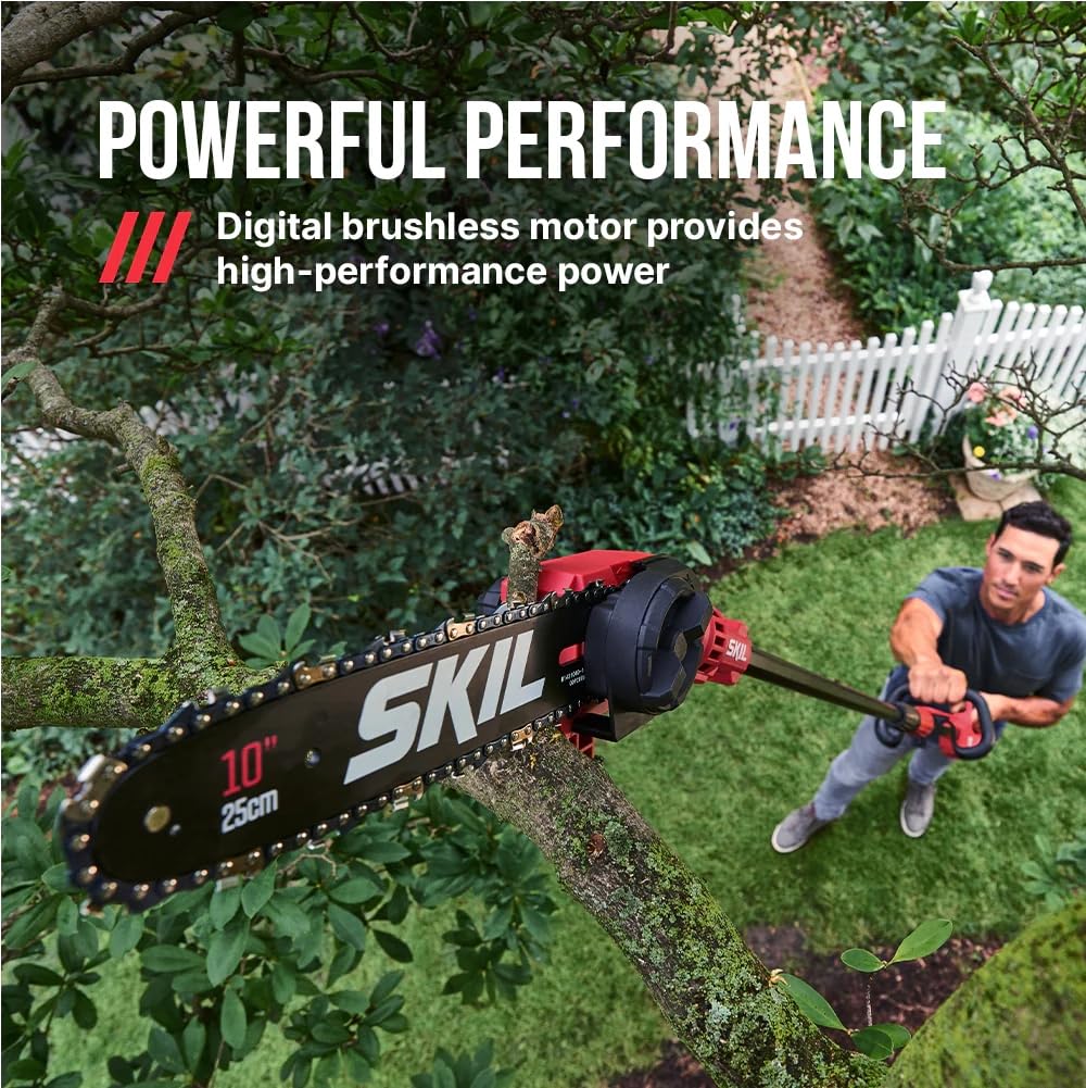 SKIL PWR CORE 40 auto-lubricating chain reduces friction during trimming.