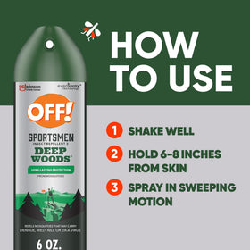 Skin and clothing coverage with OFF! Deep Woods Sportsmen Insect Repellent III.