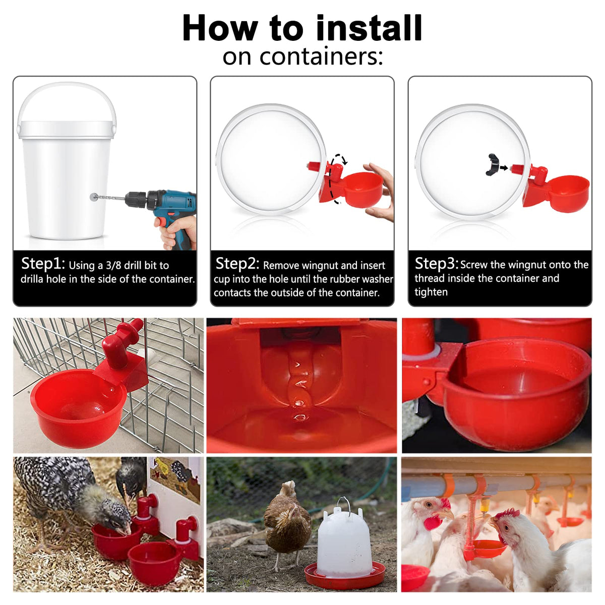 SKWIRRLE water cup in use provides continuous access for the flock.