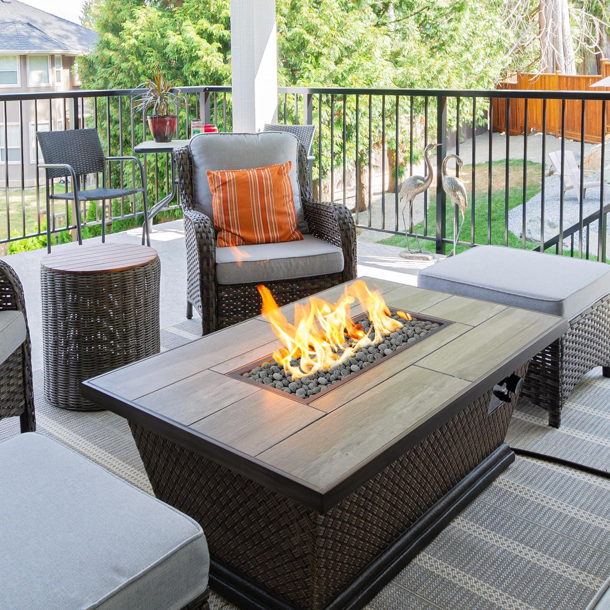 Skyflame lava stones cover fire pit bases for a clean look