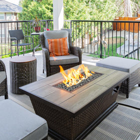 Skyflame lava stones cover fire pit bases for a clean look