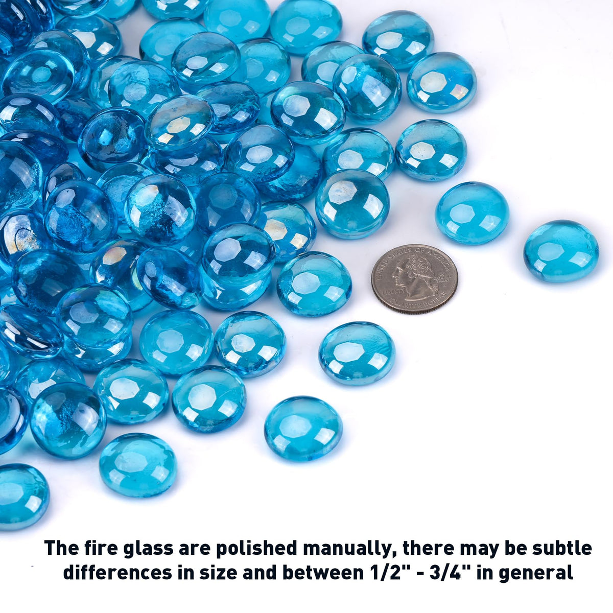 Skyflame Caribbean Blue fire glass close-up showing rich luster.
