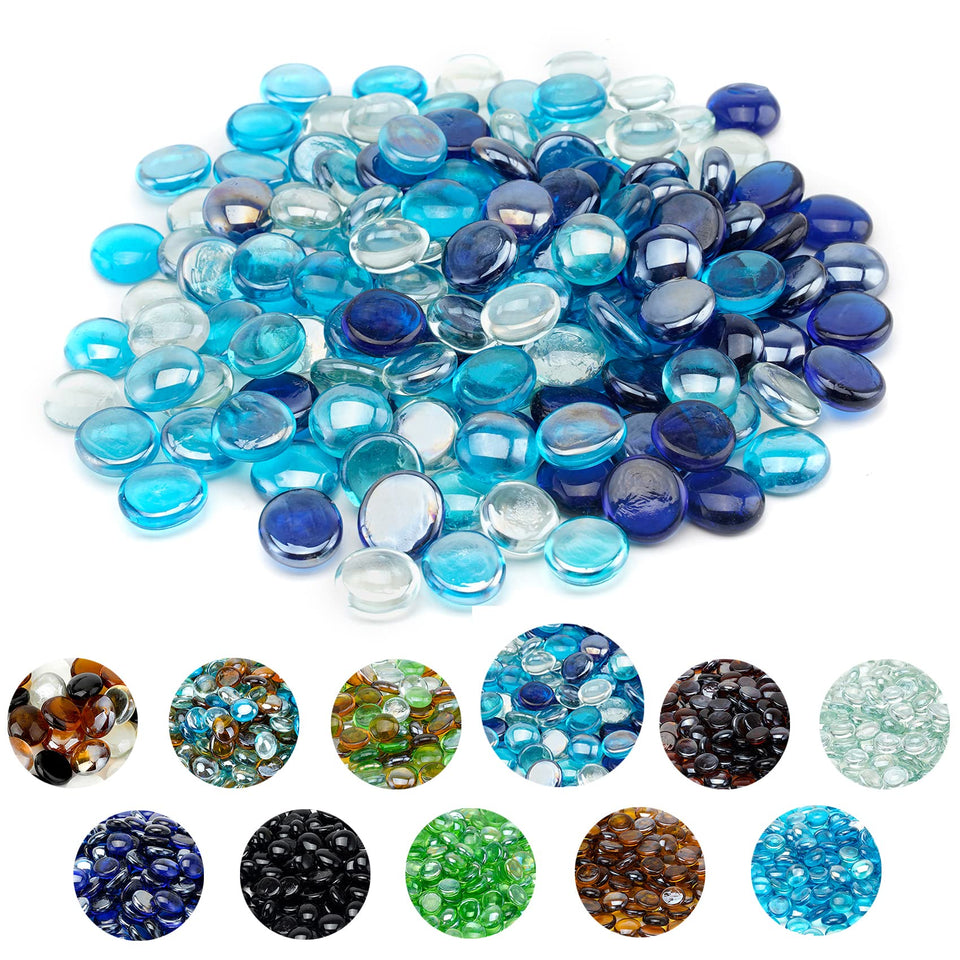 Skyflame cobalt blue fire glass beads glow vividly in a pit