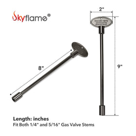 Skyflame gas valve key fits 1/4" or 5/16" stems for versatile use
