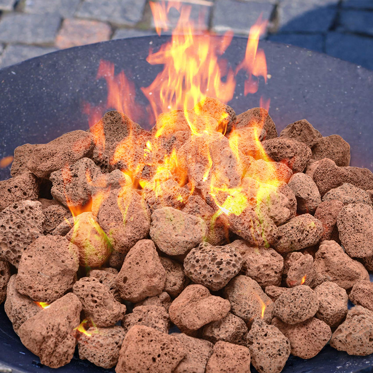 Skyflame lava rocks in garden landscaping for contrast and moisture retention