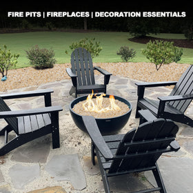 Skyflame silica sand under fire pits and lava rocks for aesthetic glow.