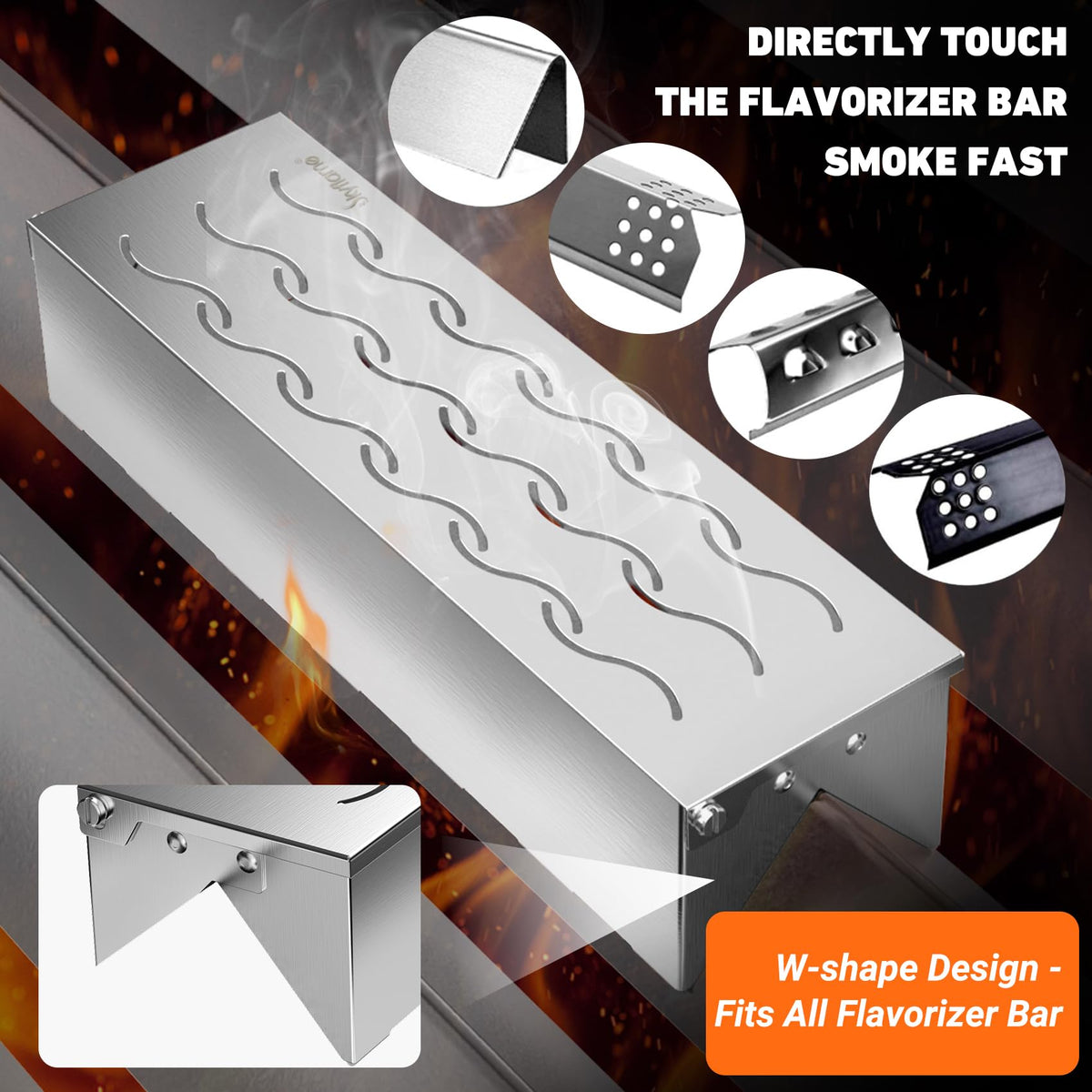 Skyflame smoker box keeps ashes contained for easier grill cleanup.