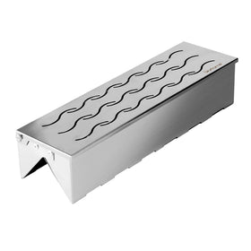 Skyflame Wood Chip Smoker Box with hinged lid for easy chip loading while grilling.