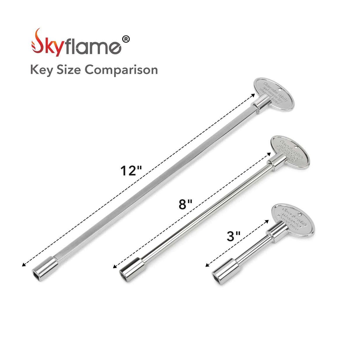 Skyflame tee-handle fireplace valve key for secure on/off control
