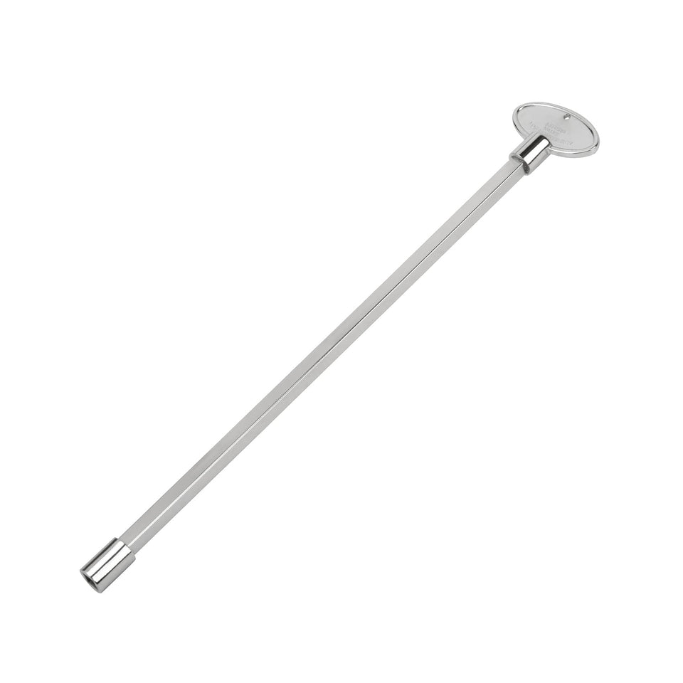 Skyflame universal gas valve key in chrome with 12-inch reach for easy operation.