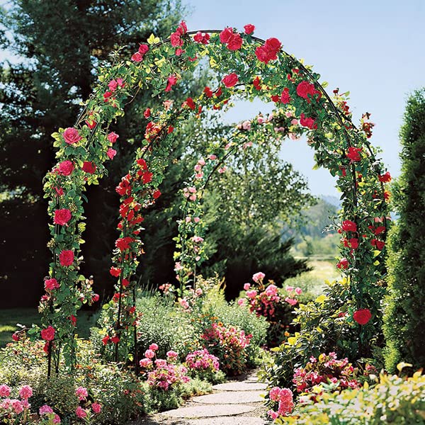 Skypatio backyard flower arch acts as a versatile seasonal focal point