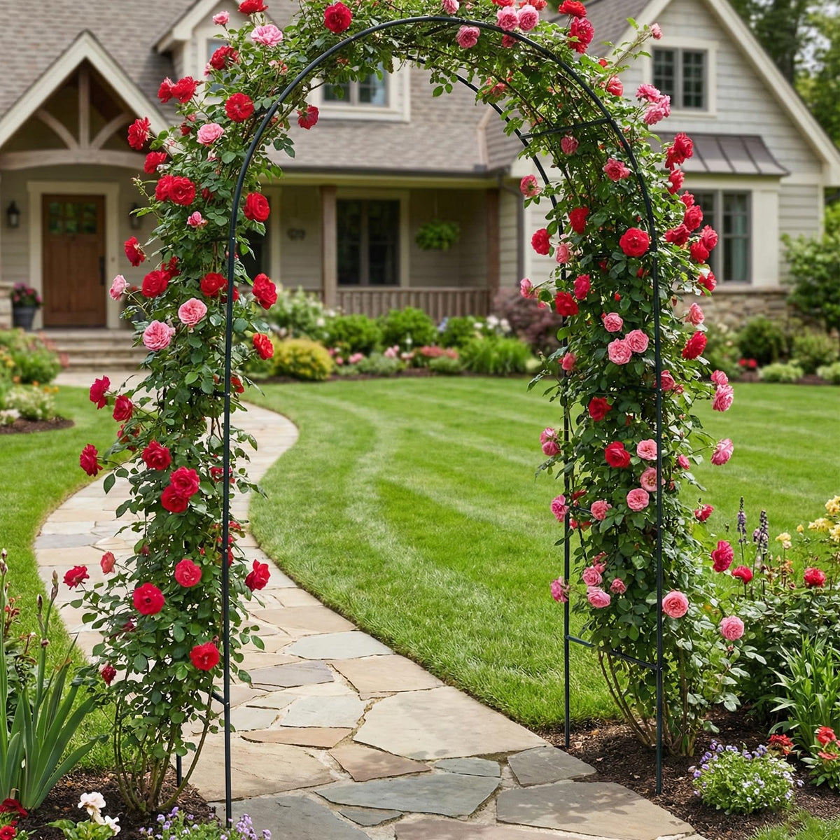 Skypatio garden entry arch creates an inviting entrance to your beds