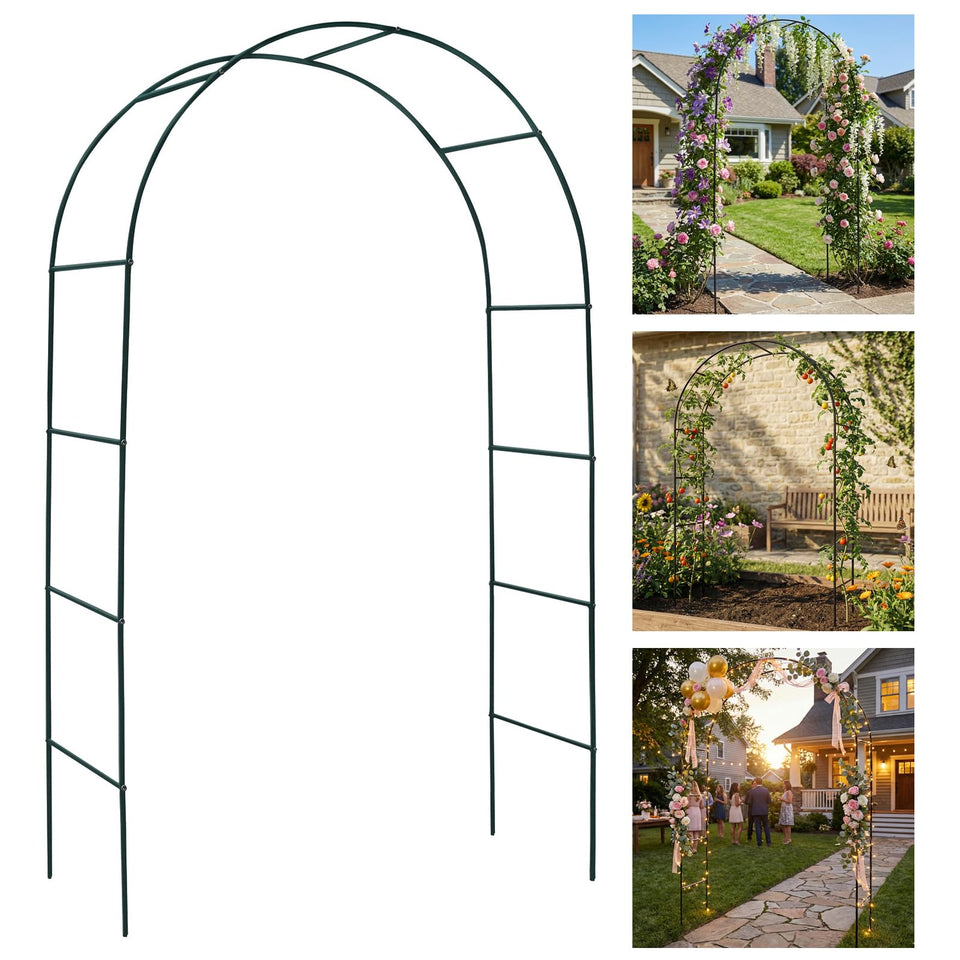 Skypatio metal pergola arbor front view showing sturdy garden arch for climbing plants