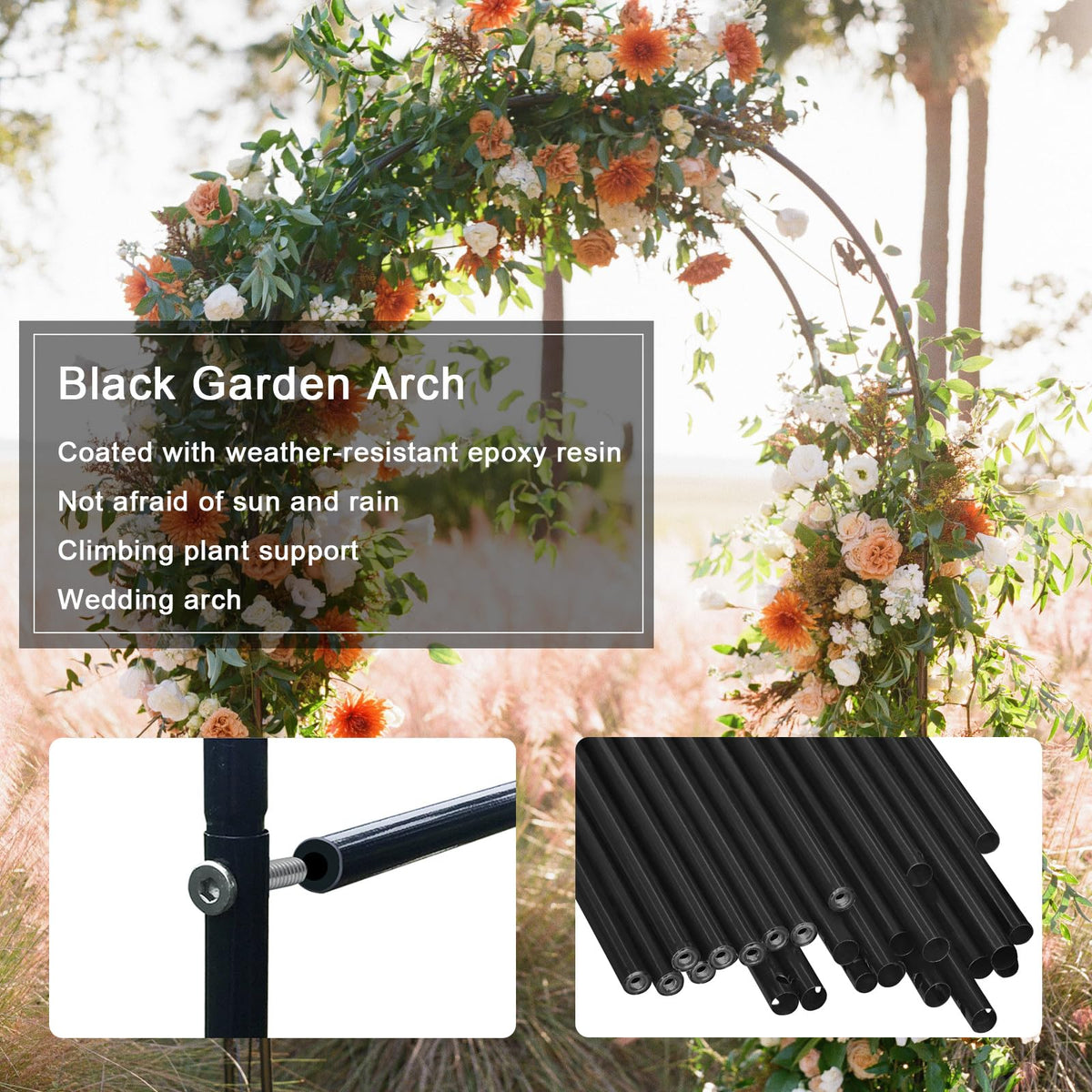Skypatio steel tubing garden arch demonstrates durable construction with a weather-resistant finish