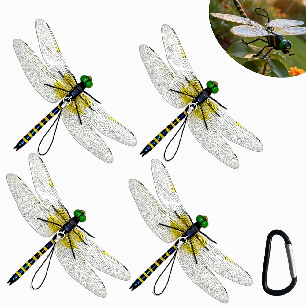 SKYPURE dragonfly close-up showing hand-painted details and emerald eyes for lifelike garden decor.