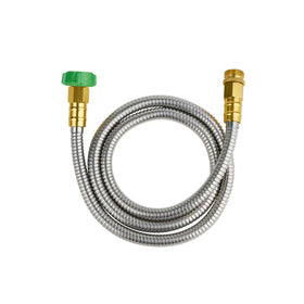 Skyward 304 stainless steel garden hose coiled, durable and lightweight for easy watering tasks.