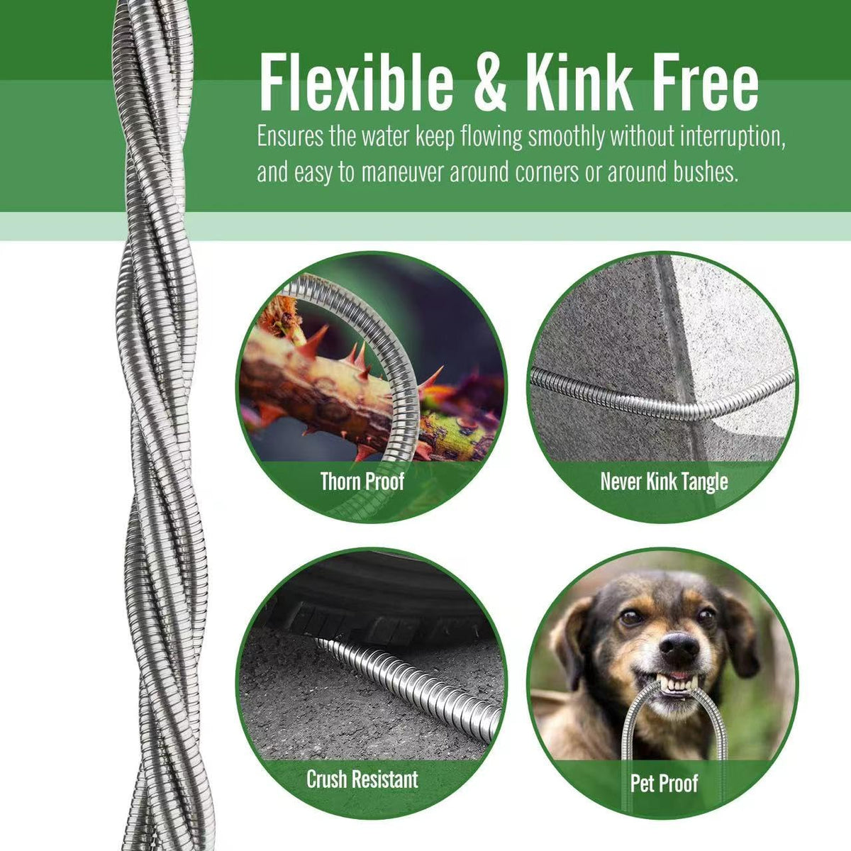 Skyward kink-free flexible hose helps in easy maneuvering around plants