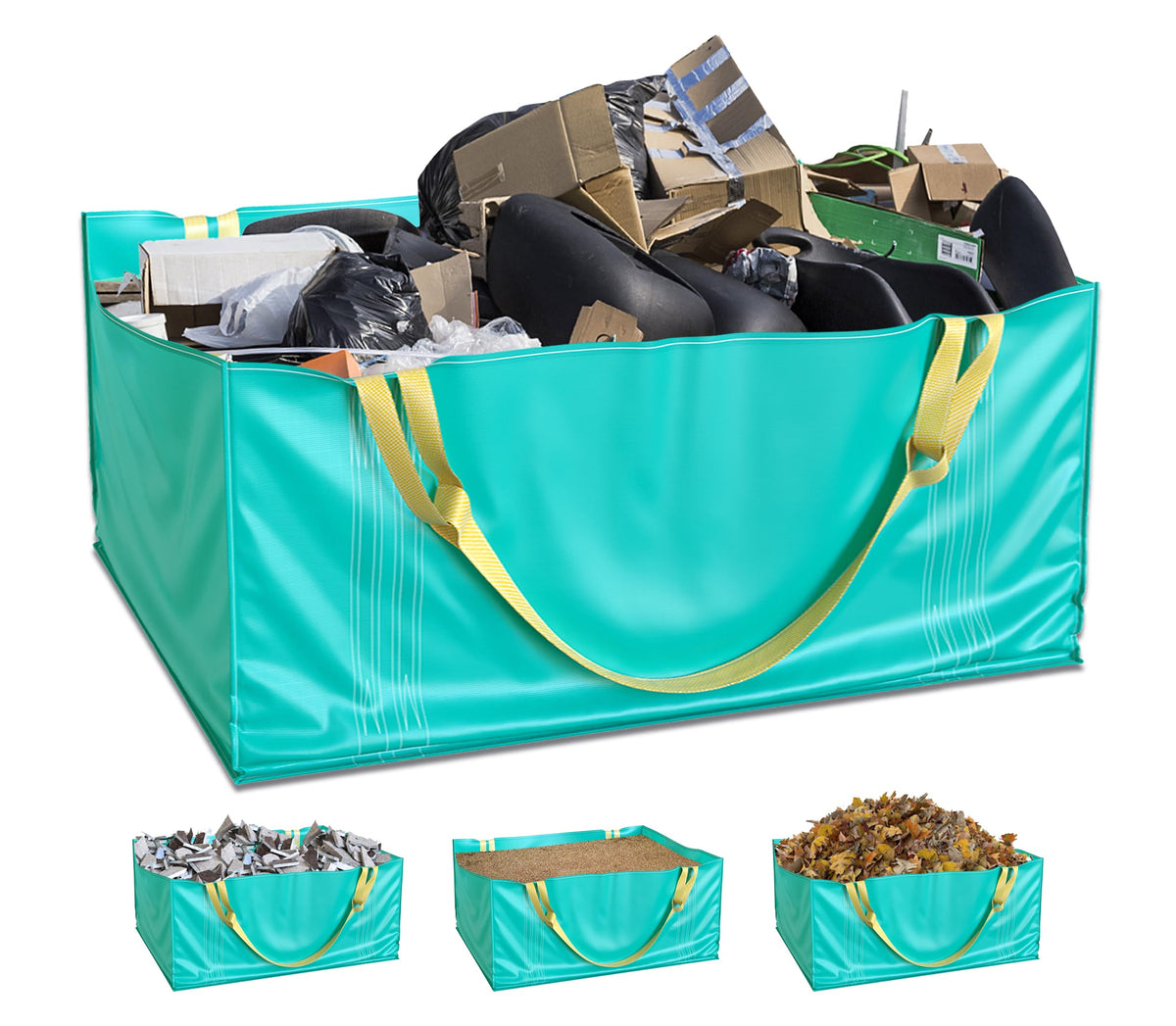 Skywin TidyFriend dumpster bag in heavy-duty use for yard cleanup and debris.