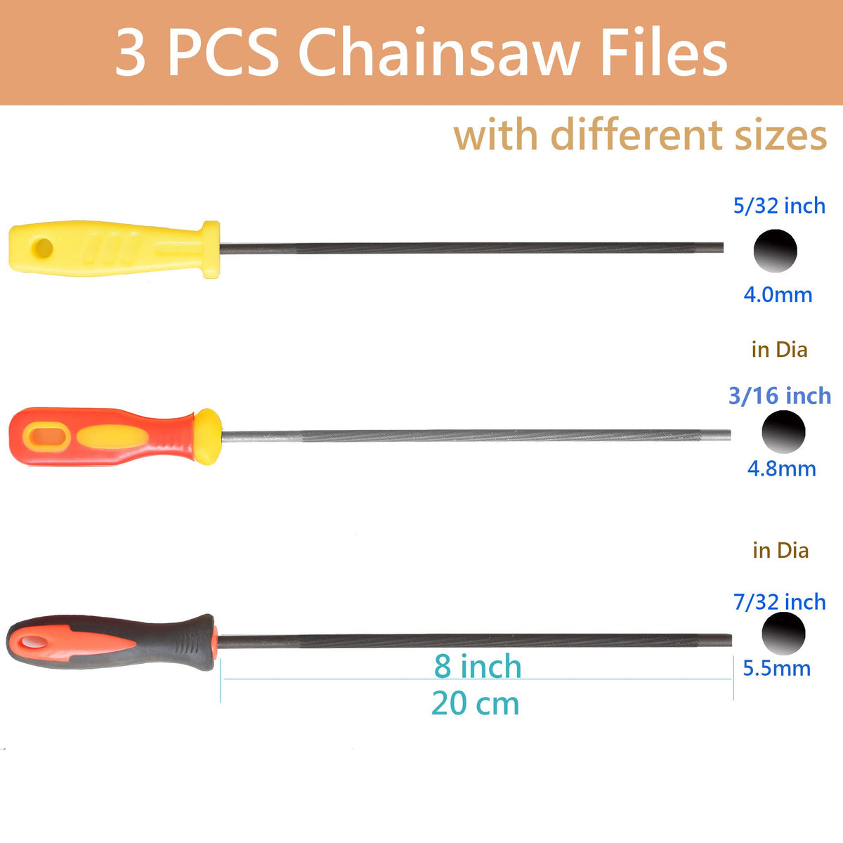 SKZIRI chainsaw file set 3/16 ideal for 0.325 pitch chains