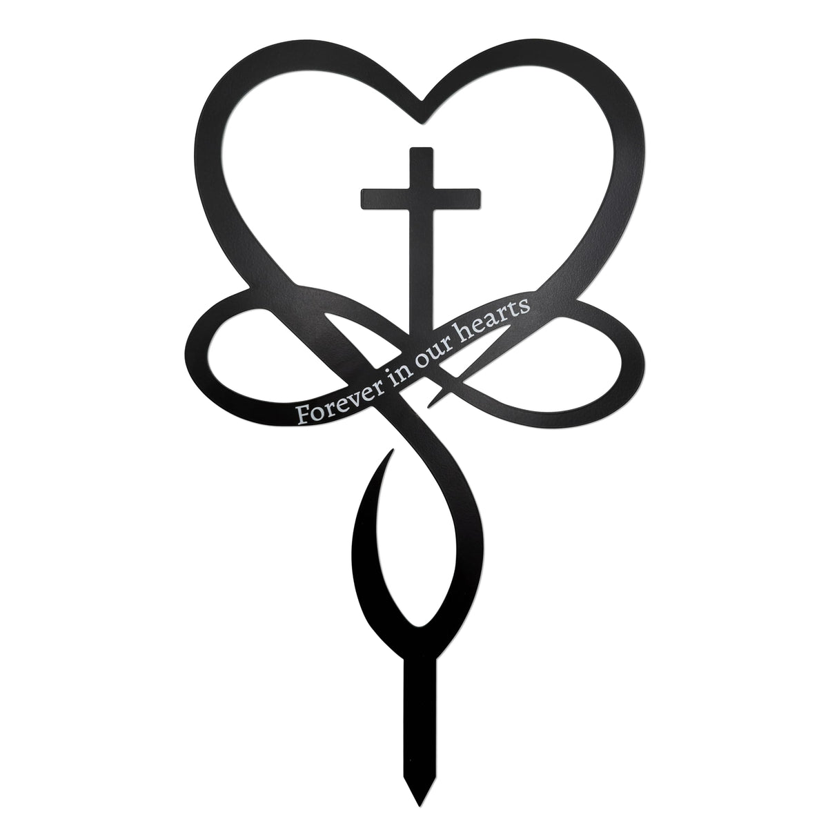 Slagindeco metal infinity heart cross stake front view for durable garden memorial decor.