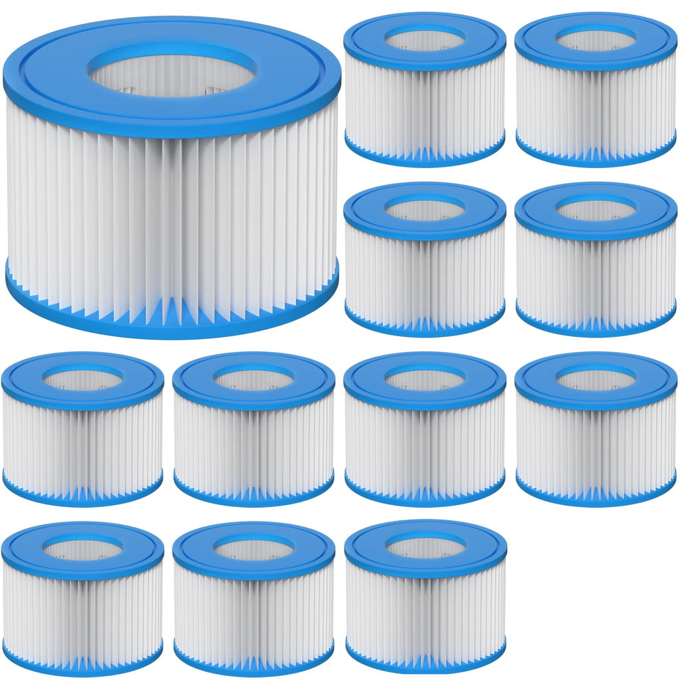 Slamate Type VI spa filter 12-pack packaging highlights value for extended pool season.