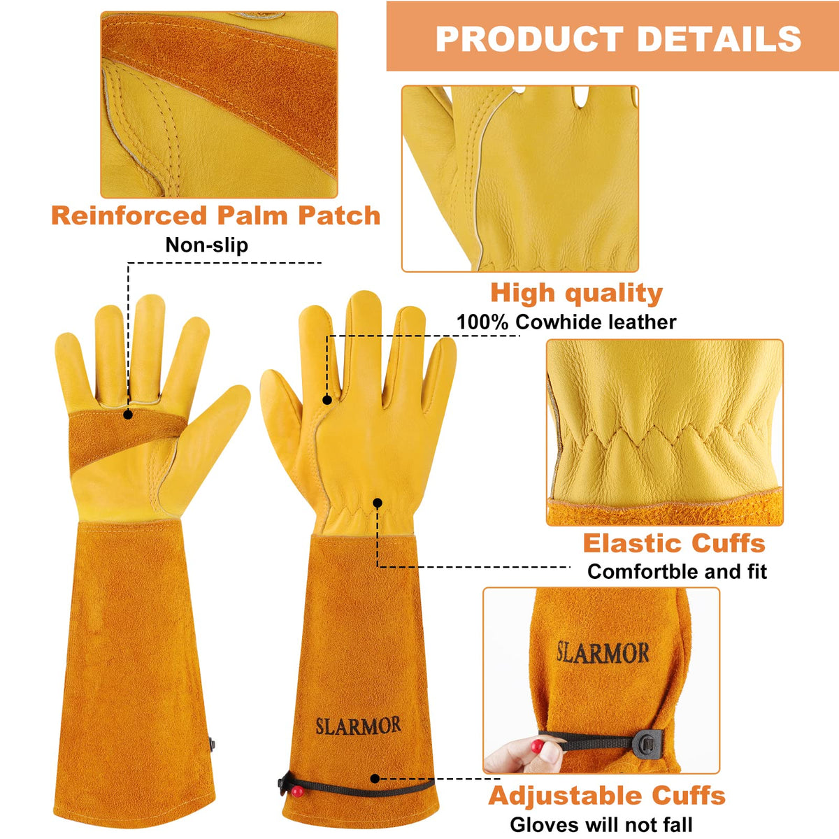 SLARMOR full-grain cowhide leather gloves offer durable, breathable protection for outdoor work.