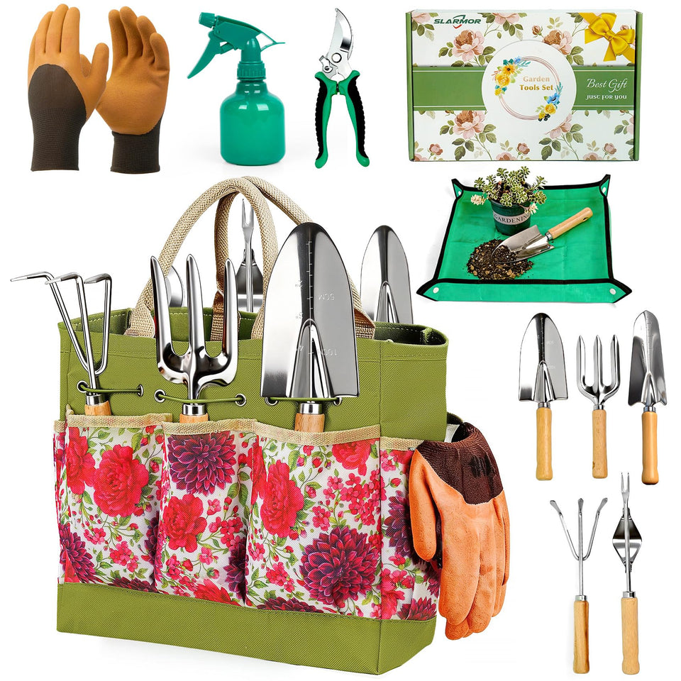 SLARMOR Garden Tool Set 10-piece displayed, ready for versatile gardening tasks