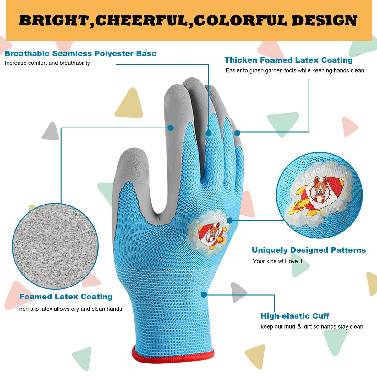 SLARMOR kids gardening gloves color options; bright hues for engaging outdoor activities.