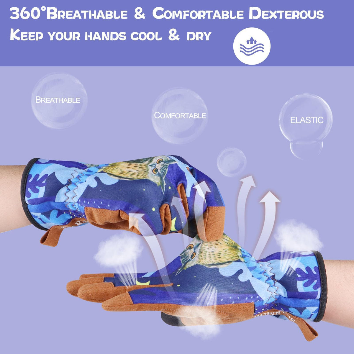 Breathable back fabric of SLARMOR gloves keeps hands dry during long gardening sessions.