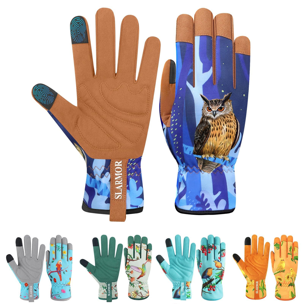 SLARMOR gloves with owl back design for stylish protection while gardening.