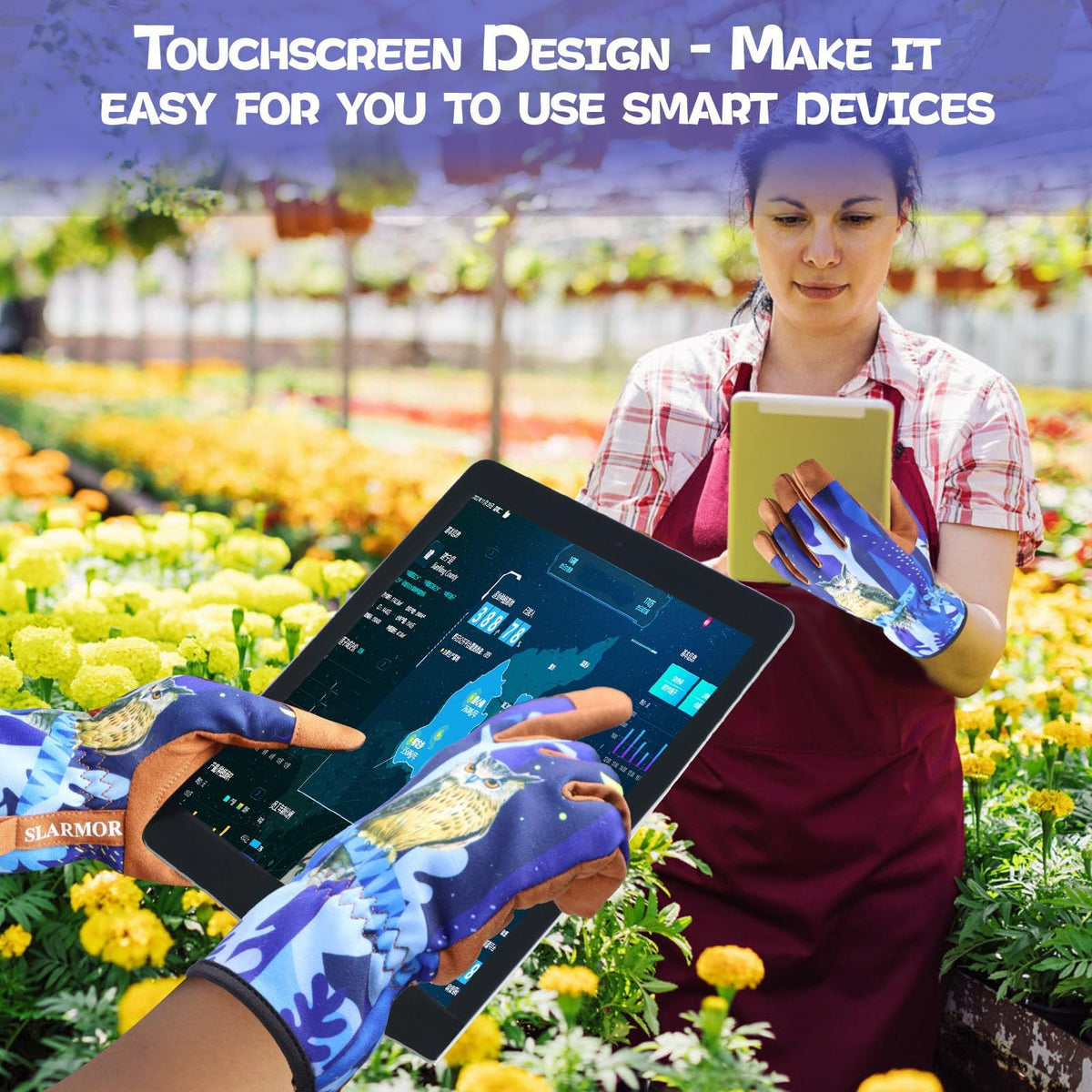 SLARMOR gloves provide touchscreen access via thumb and forefinger for phone use.