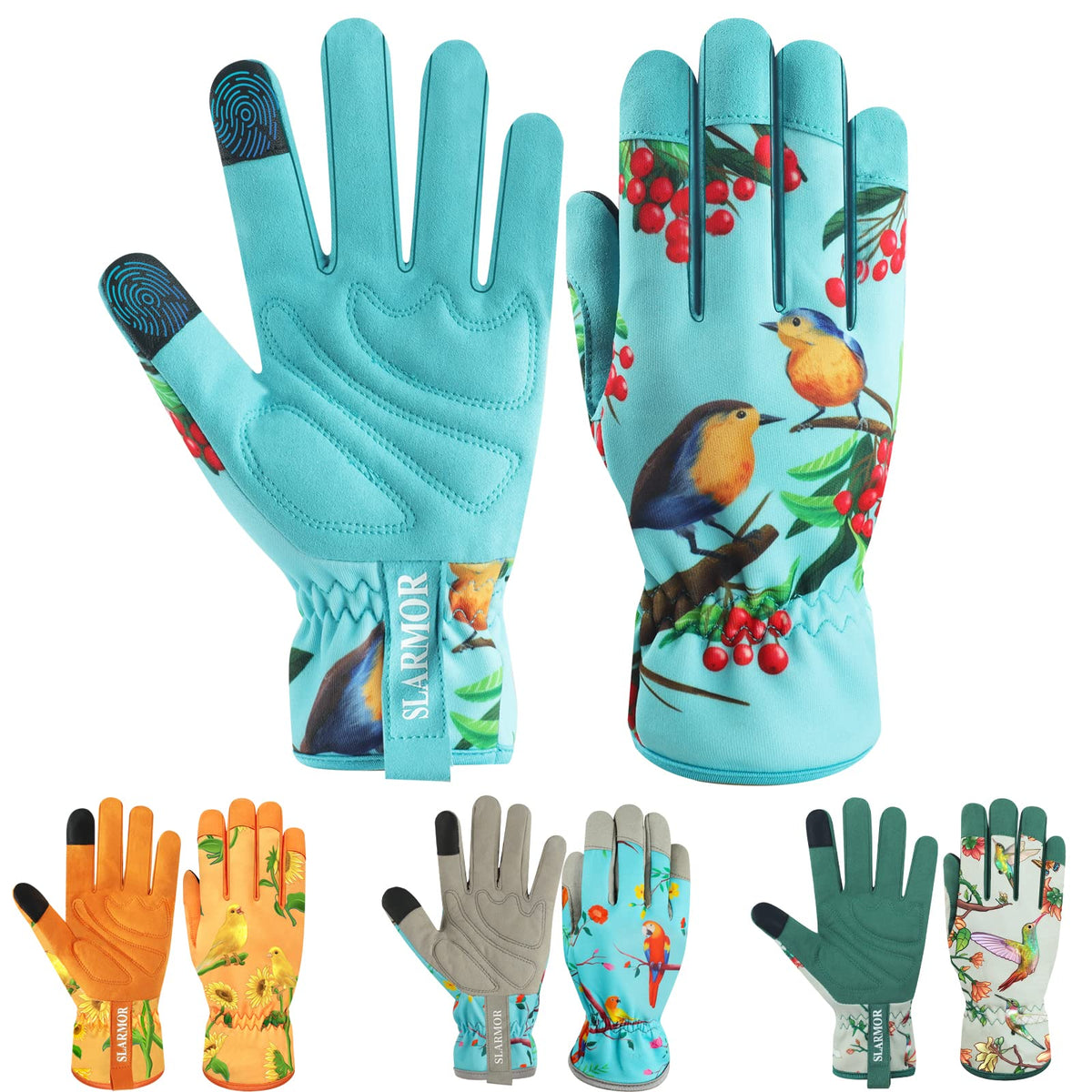 SLARMOR leather gardening gloves front view for shielded weeding and planting tasks