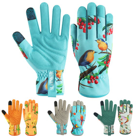SLARMOR leather gardening gloves front view for shielded weeding and planting tasks