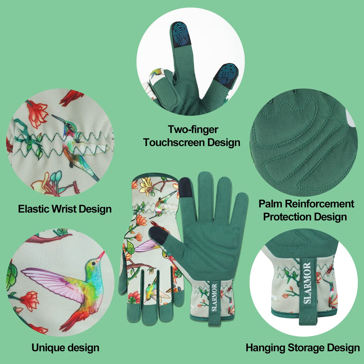 SLARMOR leather gardening gloves feature touchscreen capability for easy phone use while gardening