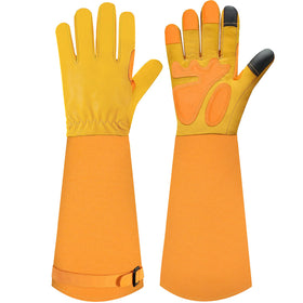 SLARMOR long gardening gloves with elbow gauntlet protect forearms during pruning and thorny tasks.