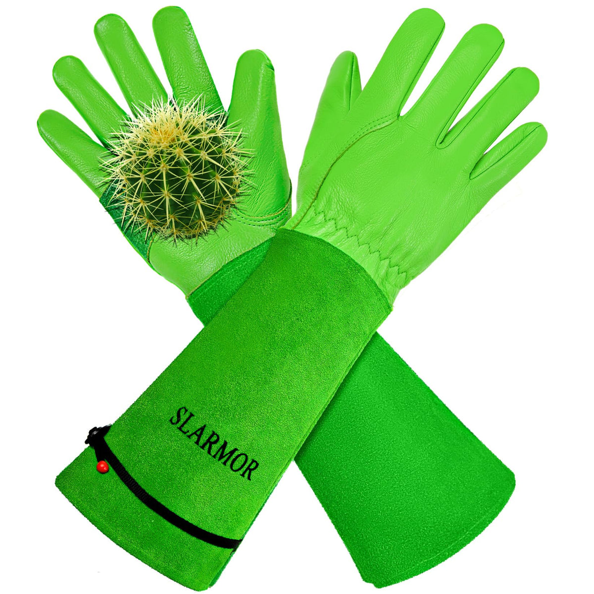 SLARMOR long gardening gloves for rose pruning showing thorn protection and dexterous grip
