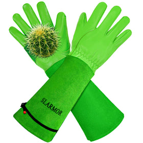 SLARMOR long gardening gloves for rose pruning showing thorn protection and dexterous grip