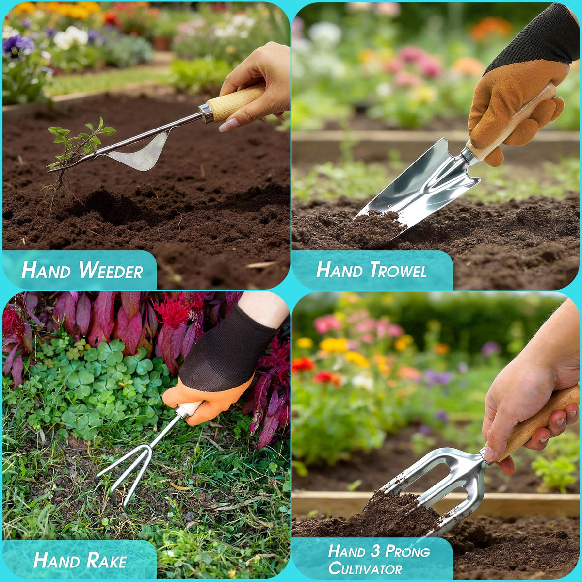 SLARMOR stainless steel trowel 1 in focus, durable planting tool