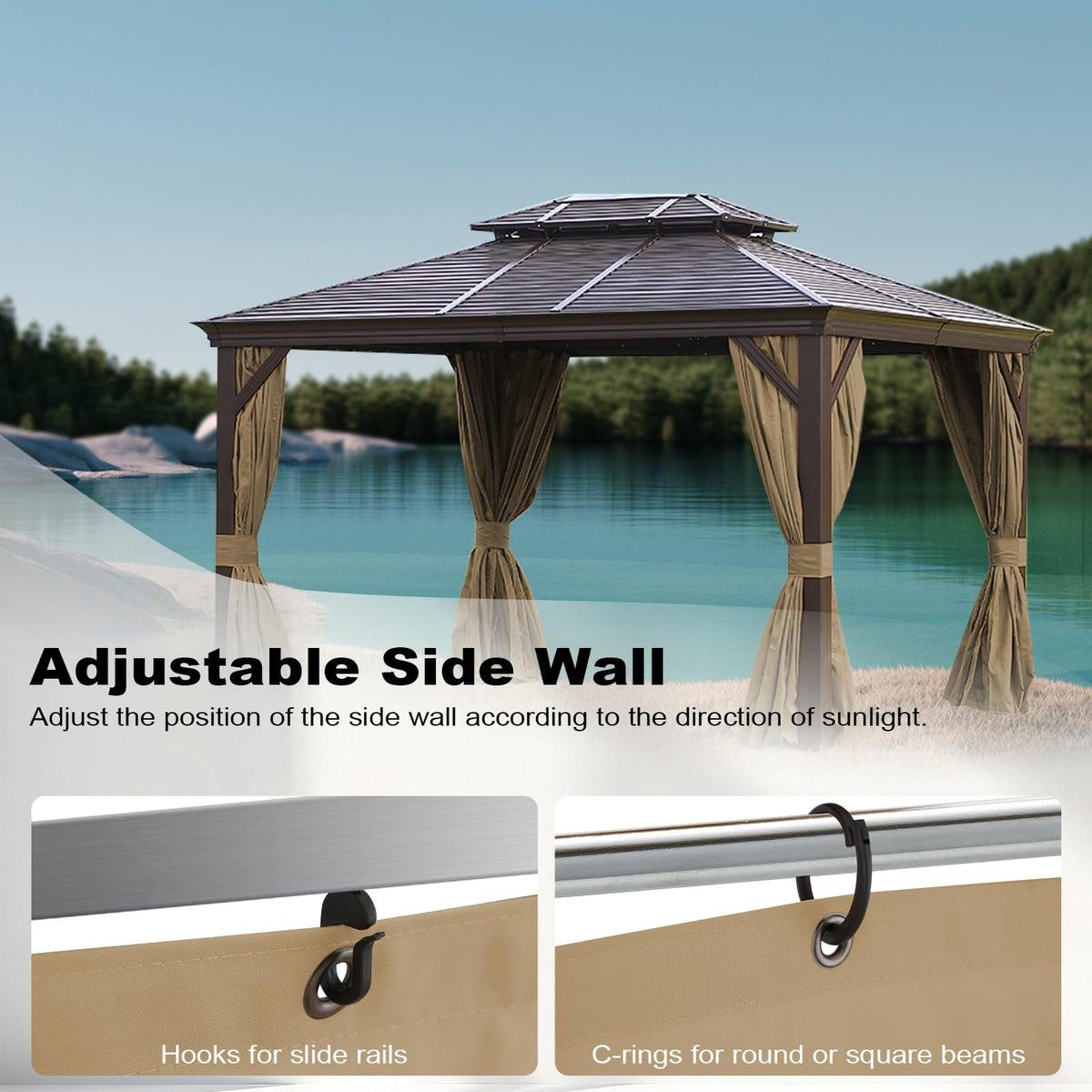 Slashome gazebo curtains easy installation with included hooks and rings