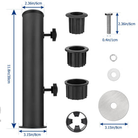 SLIIMU stainless steel umbrella tube base resists corrosion outdoors.