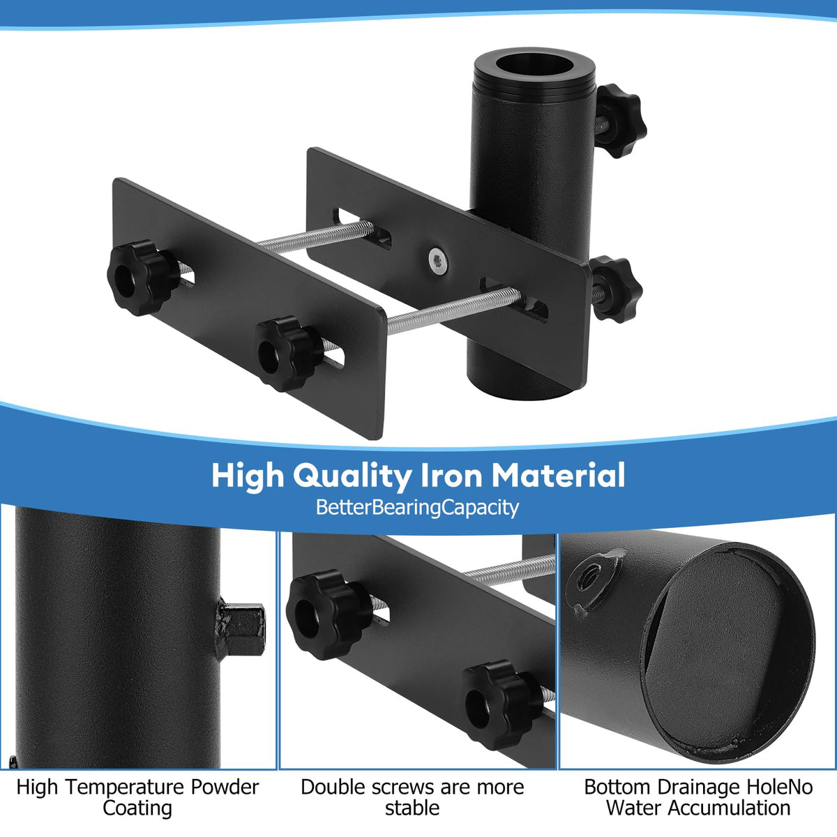 SLIIMU railing clamp holds parasol securely on balcony posts
