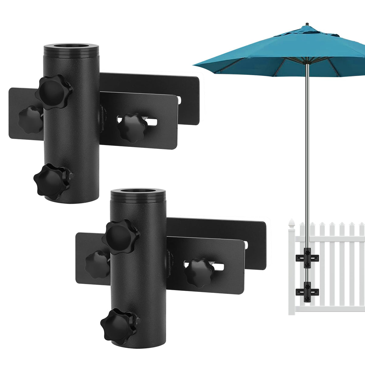 SLIIMU umbrella stand attached to deck railing for sturdy outdoor shade