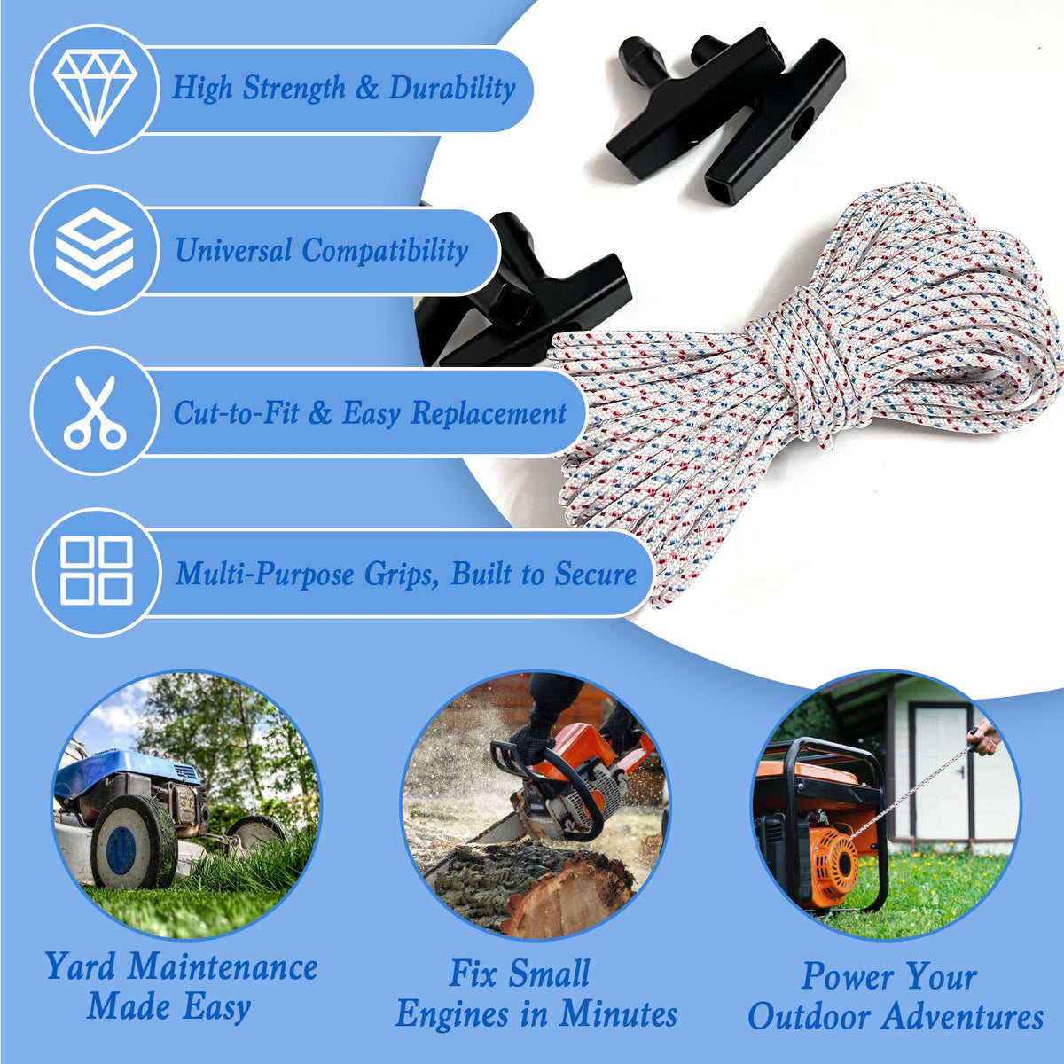 Slinvilopa pull cord with 4 handles provides firm grip during installation.