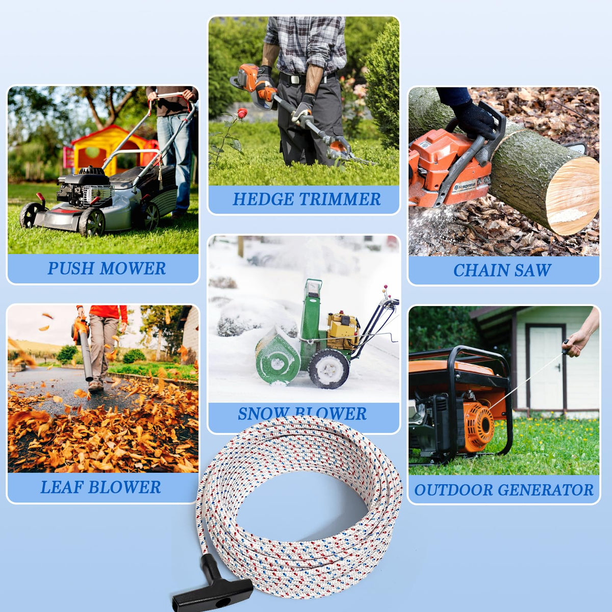 Slinvilopa wide compatibility pull cord for lawn care and small engines