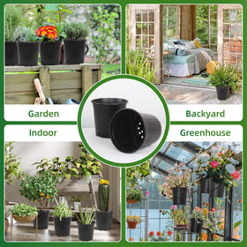 SLMKHHU black pots on a bench, elegant garden starter option.