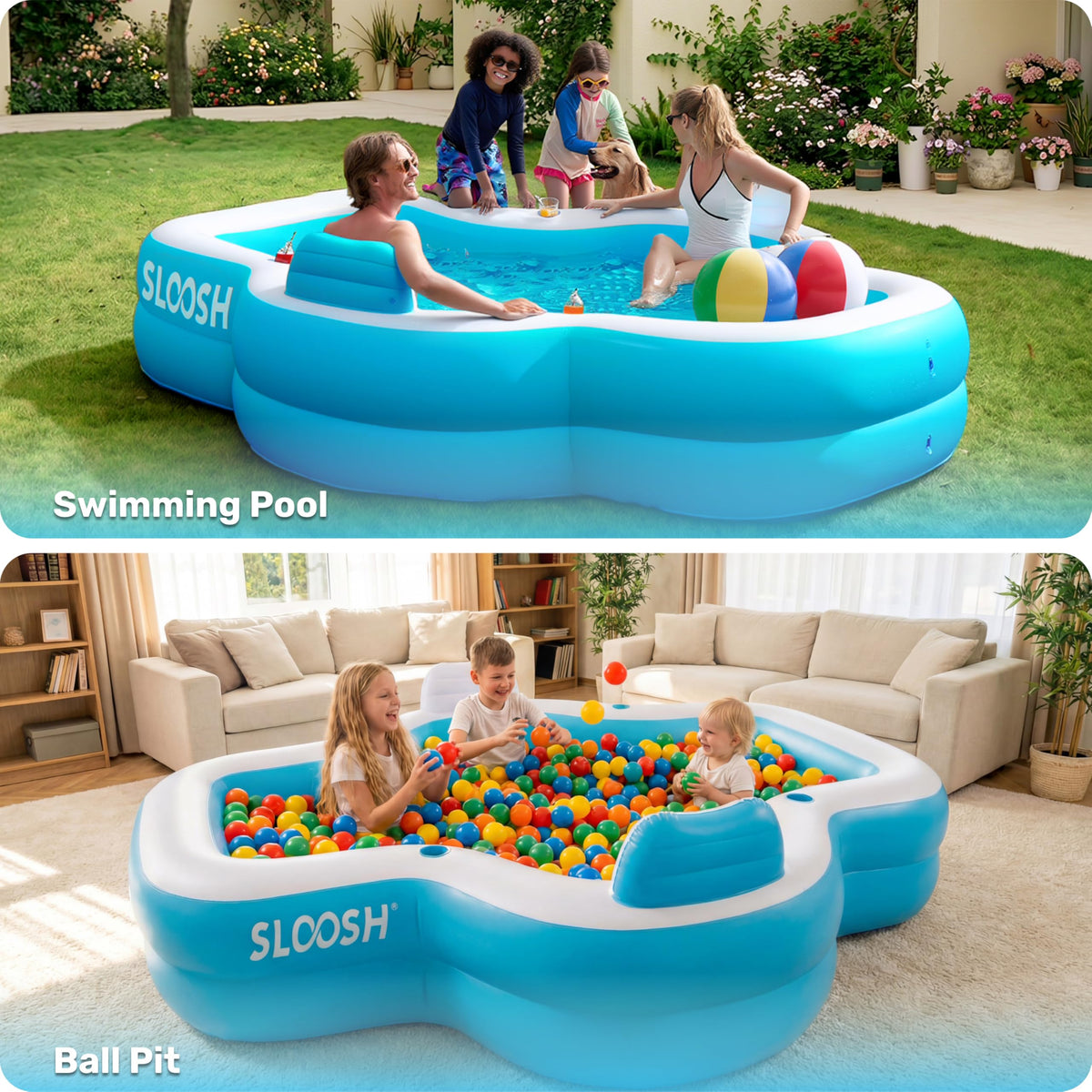 Sloosh family-friendly pool size fits kids and adults