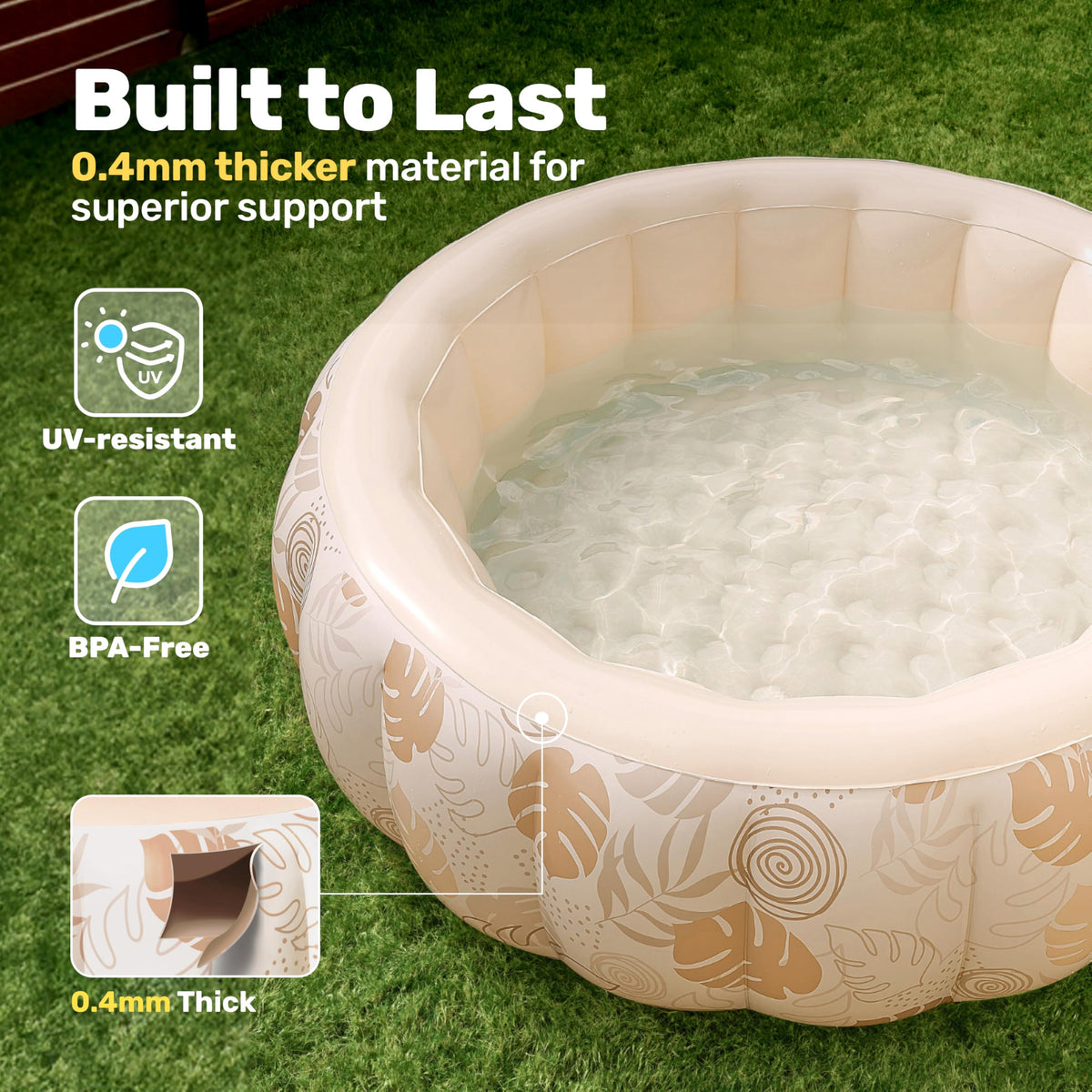 Sloosh pool with drain plug enables easy water release after use.