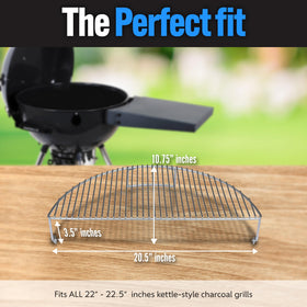 Slow N Sear elevated grate securely fits behind the grill handle