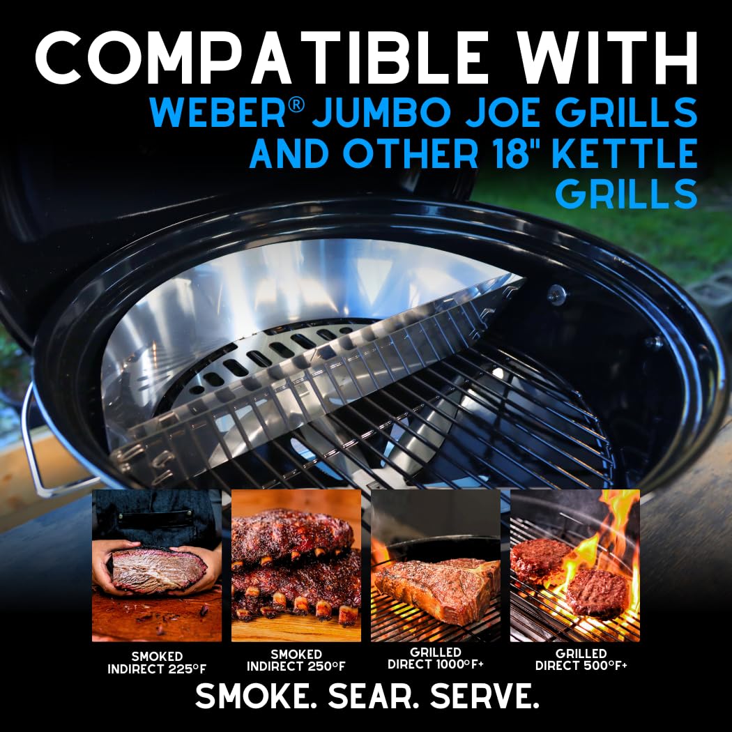 Slow N Sear heavy-duty stainless steel resists warping and corrosion.