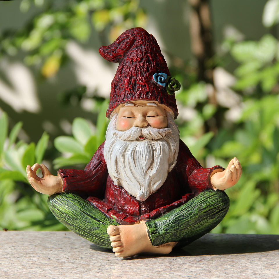 Smadeer garden yoga gnome with solar lights brightening your patio at night.